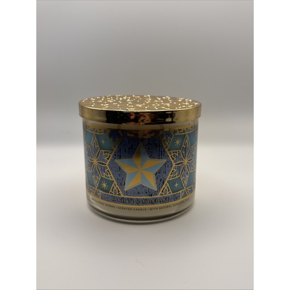 Rare Bath & Body Works VANILLA SNOWFLAKE Large 3-Wick Scented Wax Candle